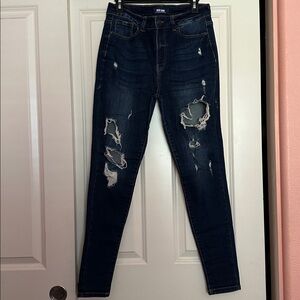 Wax Jean Distressed Dark Blue Jeans